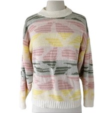 Vintage Burlington Colorblock Pastel Crew Sweater Spring Women Small Grandmacore