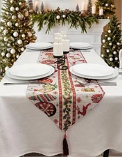 Wizardi Christmas Table Runner with Holiday Icons F07M5-8A
