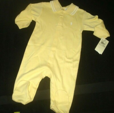 Ralph Lauren Infant Solid Yellow White Trim Footed Outfit Size 3-6 Months NEW