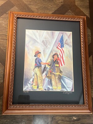 Signed Numbered Framed  Raising the Flag at Ground Zero  9/11 Painting I. Kartov