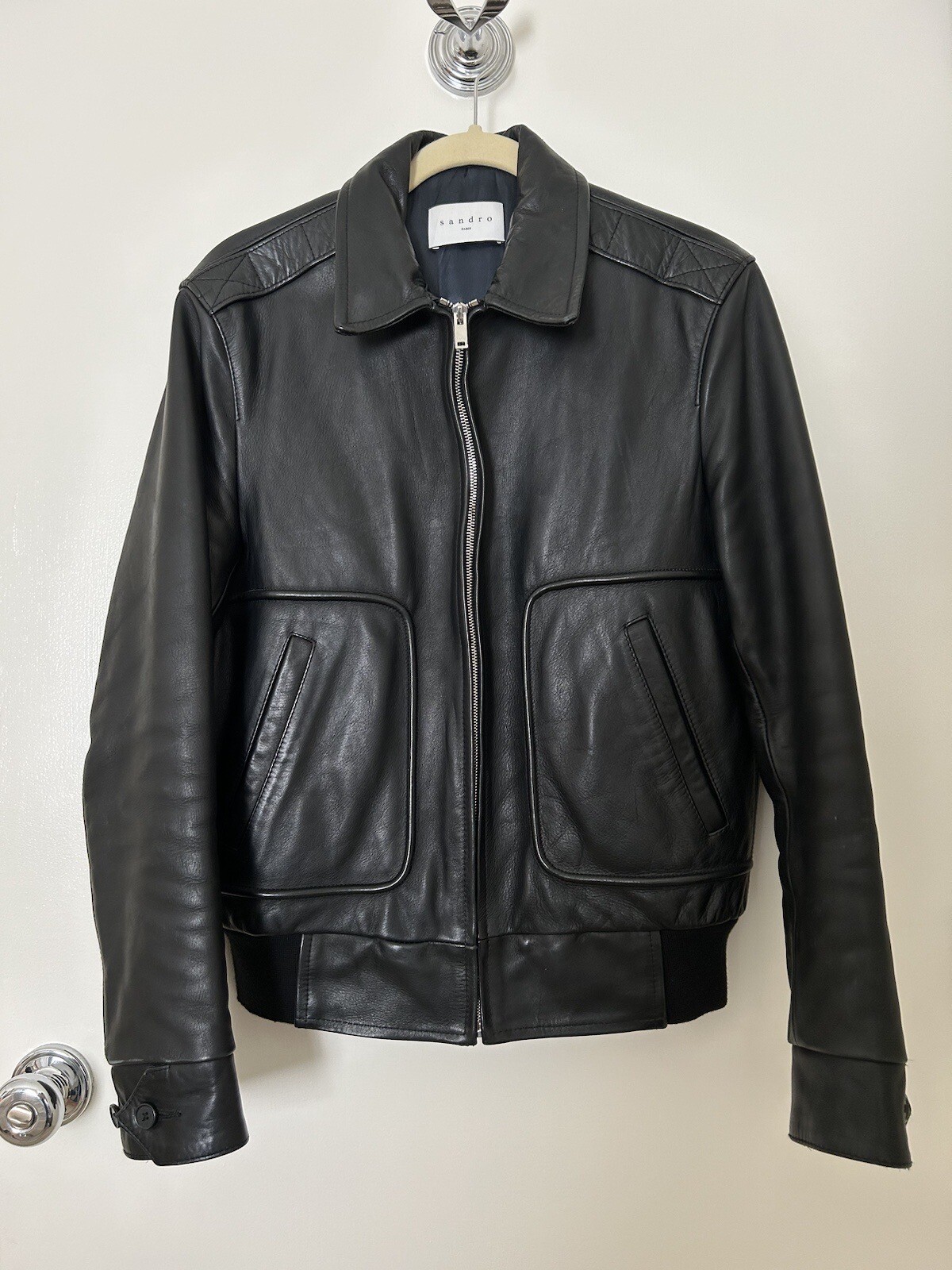 Black Leather Jacket By Sandro Medium (fits like Small-Medium)