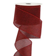 Burgundy Burlap Ribbon Wired Solid Wired Edge Ribbon 2.5 inch Jute Ribbon for...
