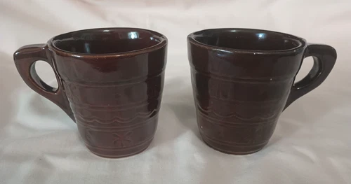 2 Vintage Marcrest Daisy & Dot Stoneware Coffee Mugs One Finger Handle