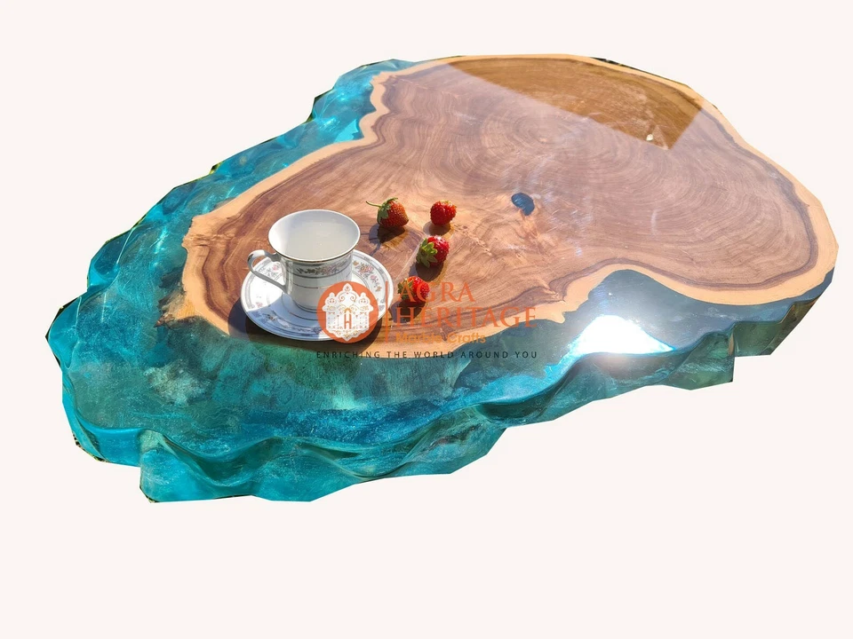 Blue Epoxy Table dining table, center table top Live Edge Acacia wood Furniture - Image 3 of 4