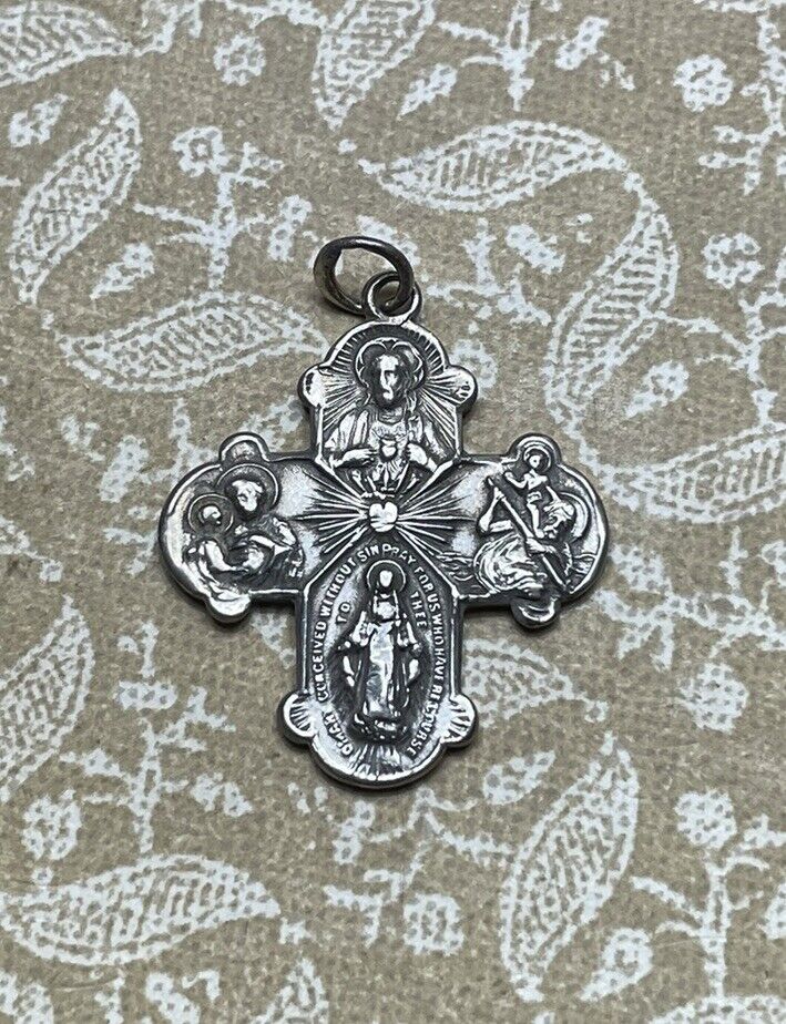 Vintage Sterling Silver Traditional Catholic Four… - image 1