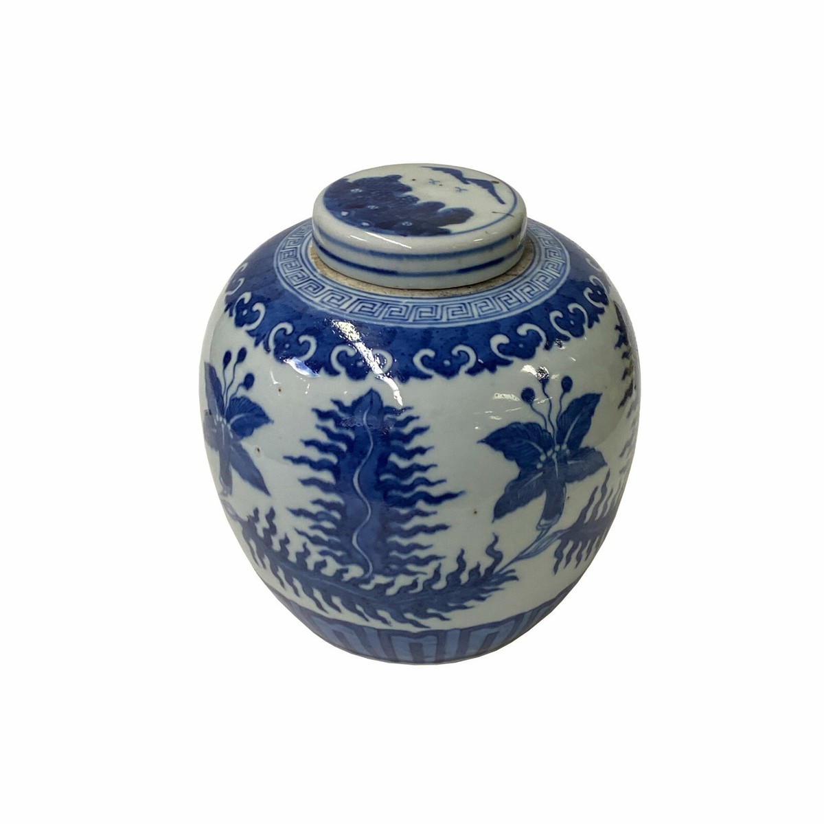 Oriental Hand-paint Leaves Graphic Blue White Porcelain Ginger Jar ws1707S Oriental Hand-paint Leaves Graphic Blue White Porcelain Ginger Jar ws1707S