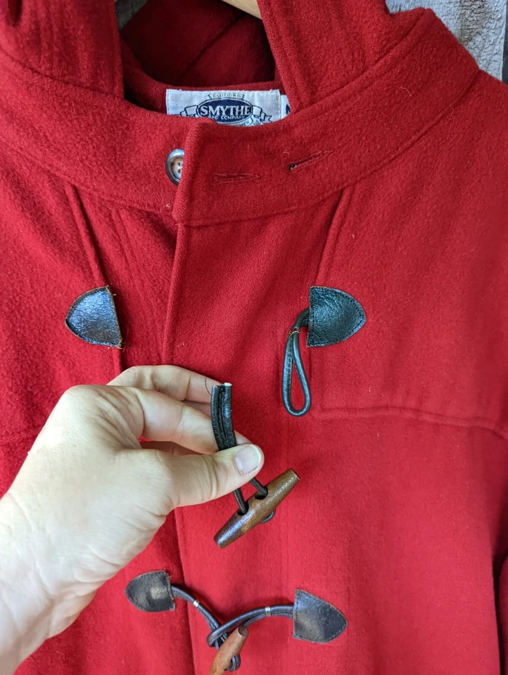 Smythe & Co. Coat Duffle Classic Felted Wool Hooded Toggle Closure Red Mediium - Image 4 of 4