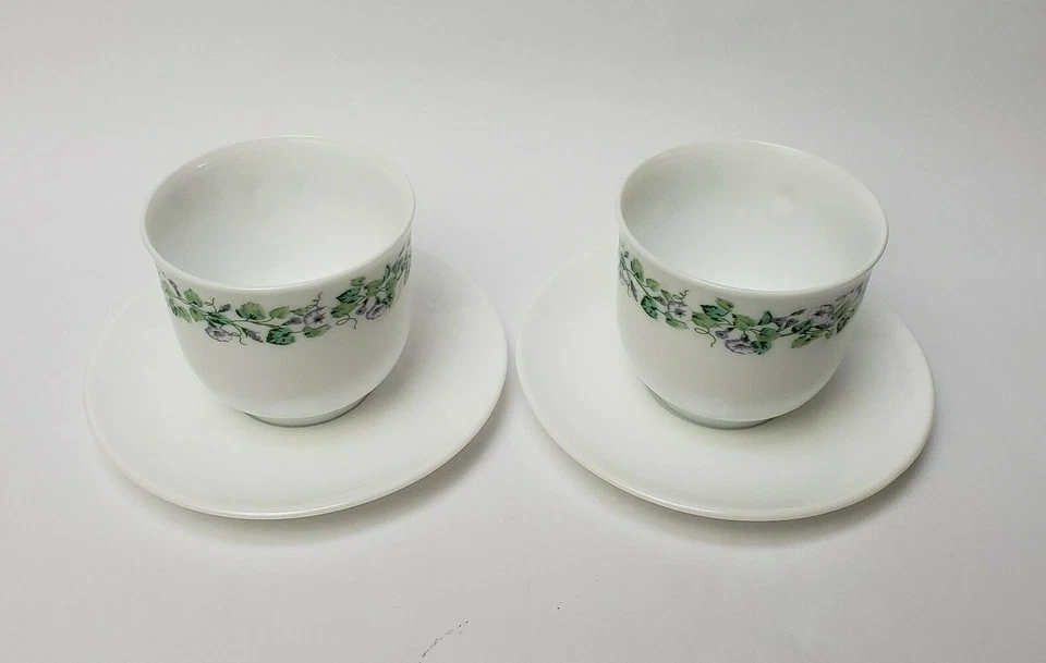 Martha Stewart日常咖啡茶杯茶碟 (2) 白色 绿色 法国 — 第 2/4 张图片