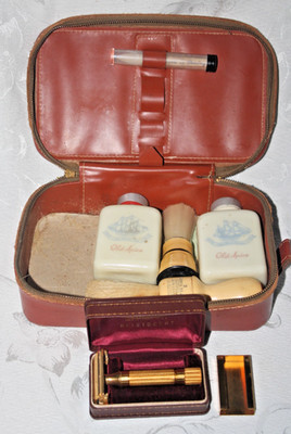 Vintage SHAVING Kit GILLETTE Aristorcrat Gold Tone RAZOR Old Spice SHAVING BRUSH