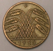 1925 F German Germany 10 Reichspfennig Grain Coin VF