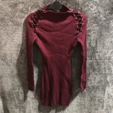 Fashion Nova Sweater Dress Womens Small Red Ribbed Long Sleeve Lace Up Bodycon