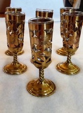 Vintage Mexican brass overlay tequila shooters set of 6