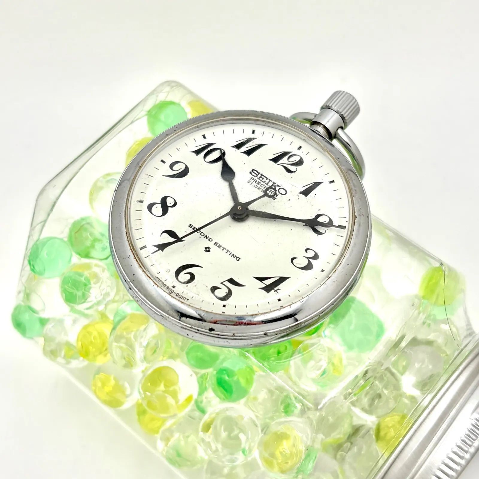 Seiko Precision Mechanical Pocket Watch Manual Winding Silver Used