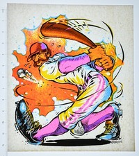 Original VINTAGE 1970s Heat Transfer | Baseball Batter Action Scene - Roach '72