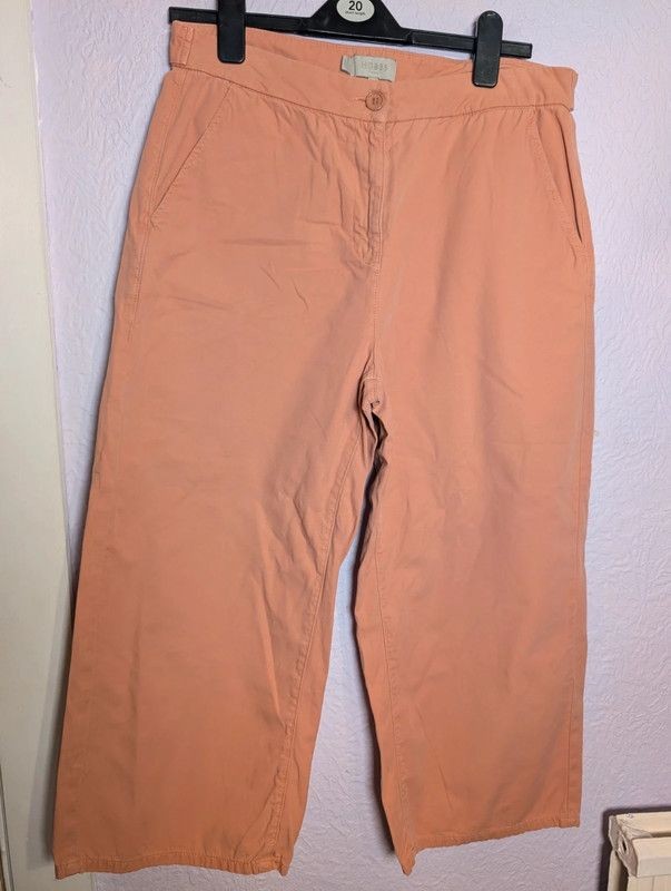 Hobbs London Peach Cropped Wide Leg Trousers UK 12 Smart Tailored