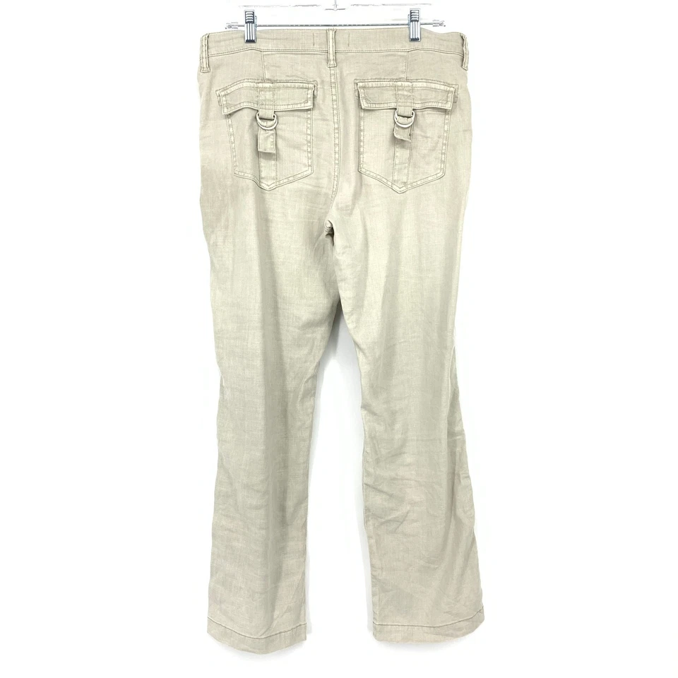 Pantalones informales de pierna recta Level 99 de mezcla de lino para mujer talla 30 beige claro gris Foto 2 de 4