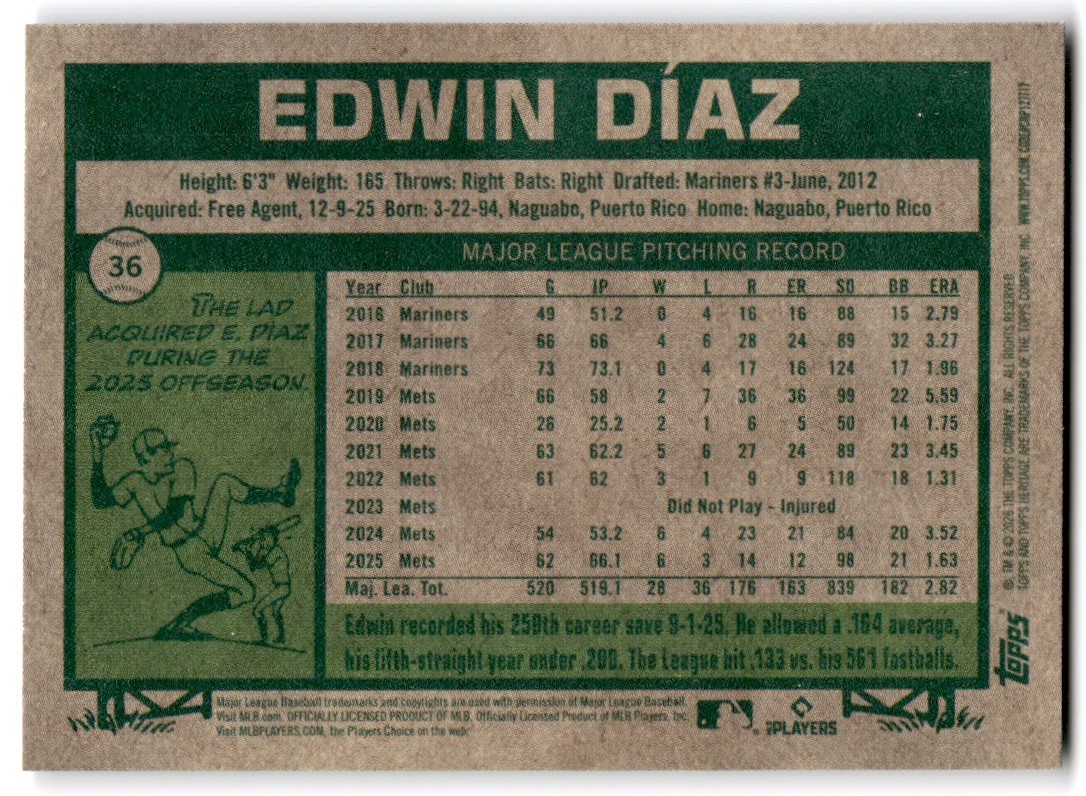 2026 Topps Heritage Edwin Diaz Los Angeles Dodgers #36 | eBay