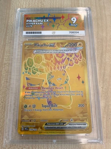 Pokémon Pikachu EX Prismatic Evolution Card 179/131 Hyper Rare Graded Ace 9 MINT