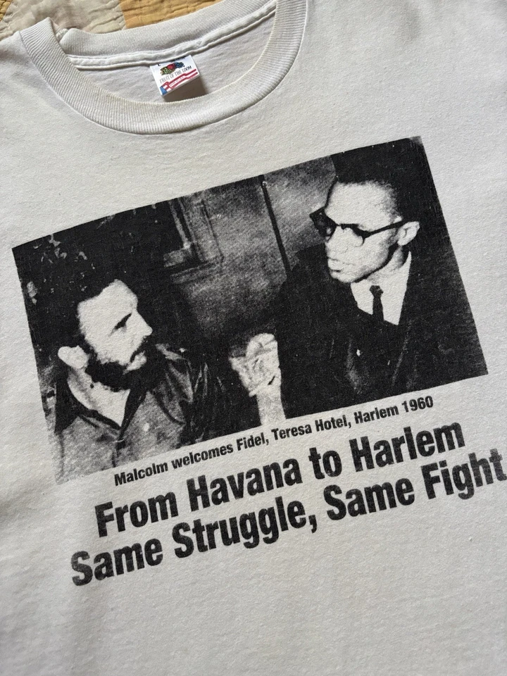 Vintage 90s Malcolm X Fidel Castro T Shirt Activism Black Power Size Large USA - Image 2 of 4