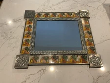 Vintage Mexican Mirror ( Tiles & Silver Metal )
