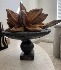Jan Barboglio freeform stone bowl on forged iron stand with ballin Stone