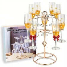 Champagne Tree Stand for 10 Glasses, Rose Golden Cocktail Tree Stand, Screw-o...