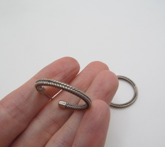 925 Sterling Silver Solid Foxtail Braided 3mm Hoo… - image 3