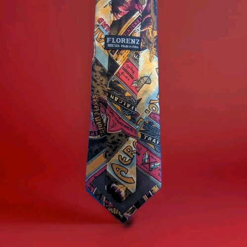 FLORENZ-Multicolor Floral Collage 100% silk neck tie & X-Back Clip-On Suspenders - Picture 7 of 14