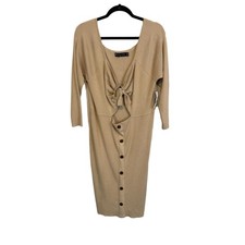 Fashion to Figure Tie Front Sweater Dress Size 3X Beige Bodycon Ribbed Knit NWT