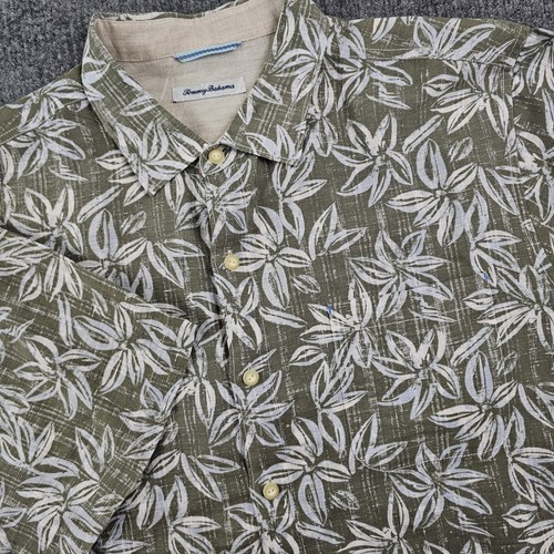 Tommy Bahama Men's Green Lino Flora Linen Shirt Tea Leaf XL EUC Floral T319475