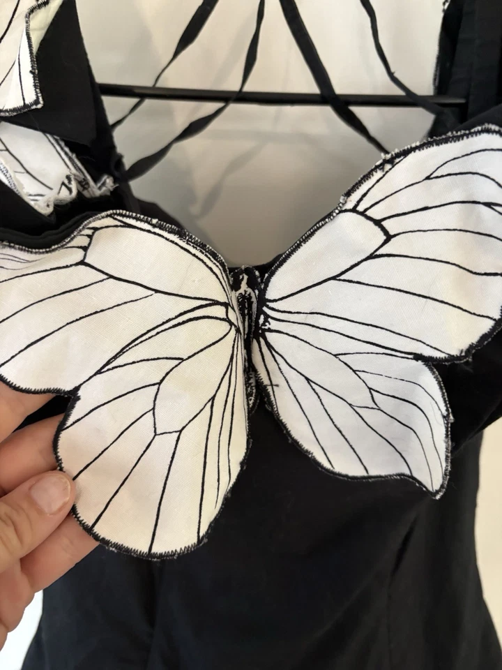 Victor Costa Vintage 80s 90s Black & White Butterfly off-shoulder dress size 10 - Image 4 of 4