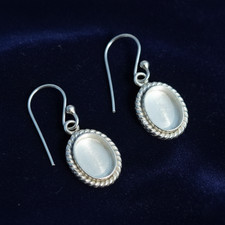 925 Sterling Silver Oval Blank Bezel Settings Earrings -Twisted Rope Border DIY