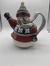 Vintage World Market Cozy Snowman Teapot Scarf Handle