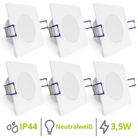 6X Weevo Led Einbauspots Eckig Weiss Neutralweiß 3,5W Deckenlampe Einbaustrahler