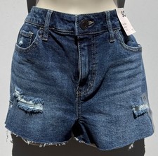 SO Denim Shorts Juniors Size 11 Dark Blue Distressed High Rise Shortie