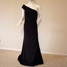 NWT Rachel Zoe Black One Shoulder Ruched Gown Formal Evening Dress Size 12
