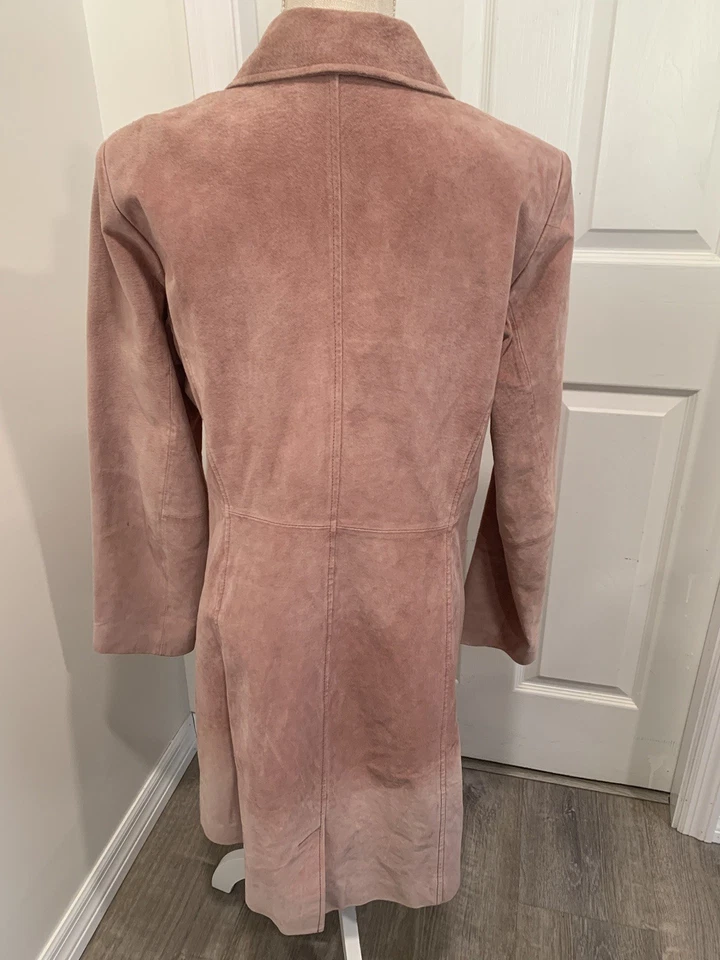 Abrigo Vintage Estilo Metro Mujer Cuero Gamuza ROSA Largo Medio Y2K Talla 12 T Foto 2 de 4