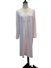 Vtg Shadowline Blush Pink House Coat Robe Nightgown Sz L Grandma Cottagecore