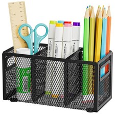 Mesh Pen Holder for Desk,Pencil Holder Desk Organizer 3 Adjustable Compartmen...