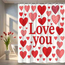 Cute Love You Shower Curtain with Red Hearts Design