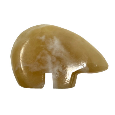Carved Stone Bear Fetish Sculpture Yellow Calcite Onyx Zuni Style 4'' Figurine