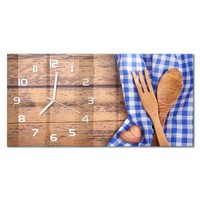 Glas-Wanduhr Moderne Glasuhr Im Querformat Holzbesteck WeißE Zeiger 60X30 Cm