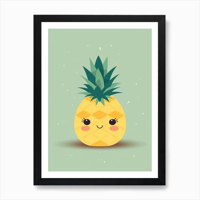 Ananas Kawaii Illustration 3 Kunst gerahmt Wandbild Poster Leinwanddruck Bild