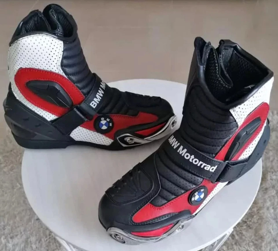 Bottes De Moto En Cuir Moto Cuir Bottes Courses Bottes De Motard En Cuir Homme - Photo 1/2