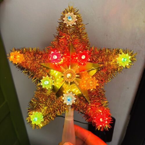 Vintage Christmas Tree Topper Light Lighted Star Gold Tinsel Garland Retro 8" - Picture 8 of 8