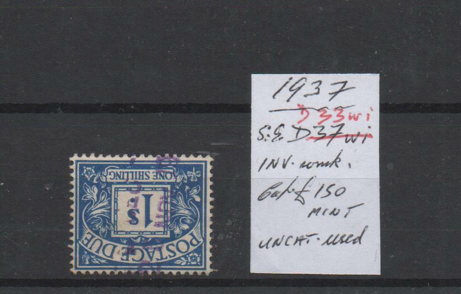 GB 1937 - 1/- Postage Due Inverted/WMK Fine/Used As Described DQ
