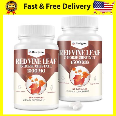 Red Vine Leaf & Horse Chestnut Extract Capsule Supplements (Vitis Vinifera) 1500