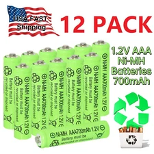 12Pcs Ni-MH Rechargeable AAA Battery 1.2v 700mAh for Solar Lights & Flashlight