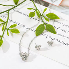 Exquisite Silver Plated Minnie Mouse Rhinestone Necklace/Earring Set