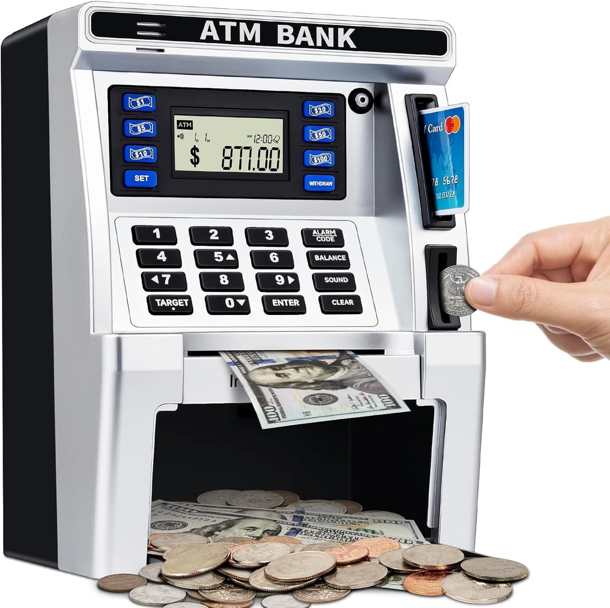 ATM Piggy Bank for Kids, ATM Machine for Real Money with Debit